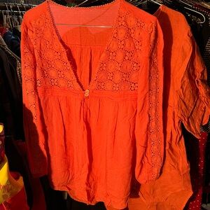 Women's peach pink Lace Detail Top l/xl